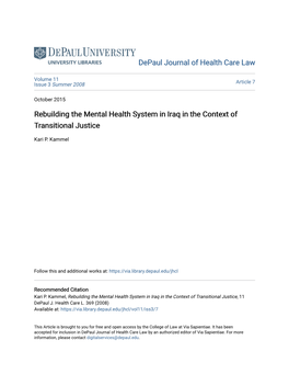 Rebuilding the Mental Health System in Iraq in the Context of Transitional Justice