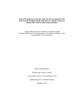 When He Reigns, It Pours: the Use of Water Rituals and Water Symbolism by the Royal Court of Bagan from the 11Th to the 14Th Century