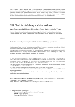 CDF Checklist of Galapagos Marine Mollusks - FCD Lista De Especies De Moluscos Marinos De Galápagos
