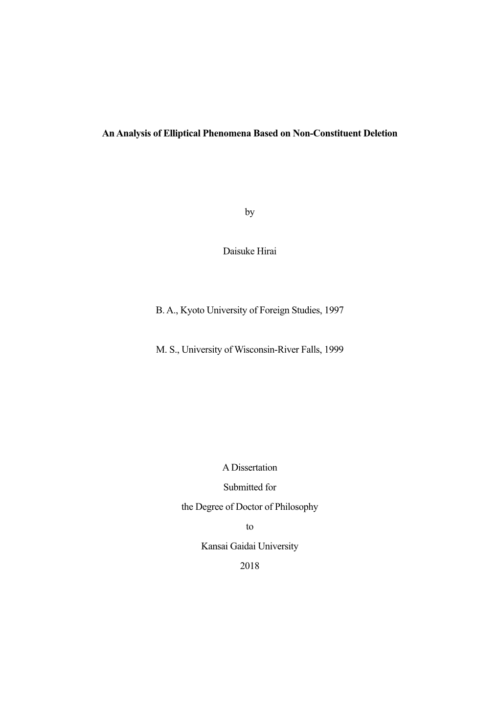 An Analysis of Elliptical Phenomena Based on Non-Constituent Deletion