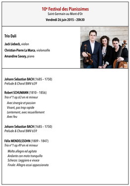 10E Festival Des Pianissimes Saint-Germain-Au-Mont-D’Or Vendredi 26 Juin 2015 – 20H30