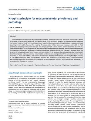 Krogh's Principle for Musculoskeletal Physiology and Pathology
