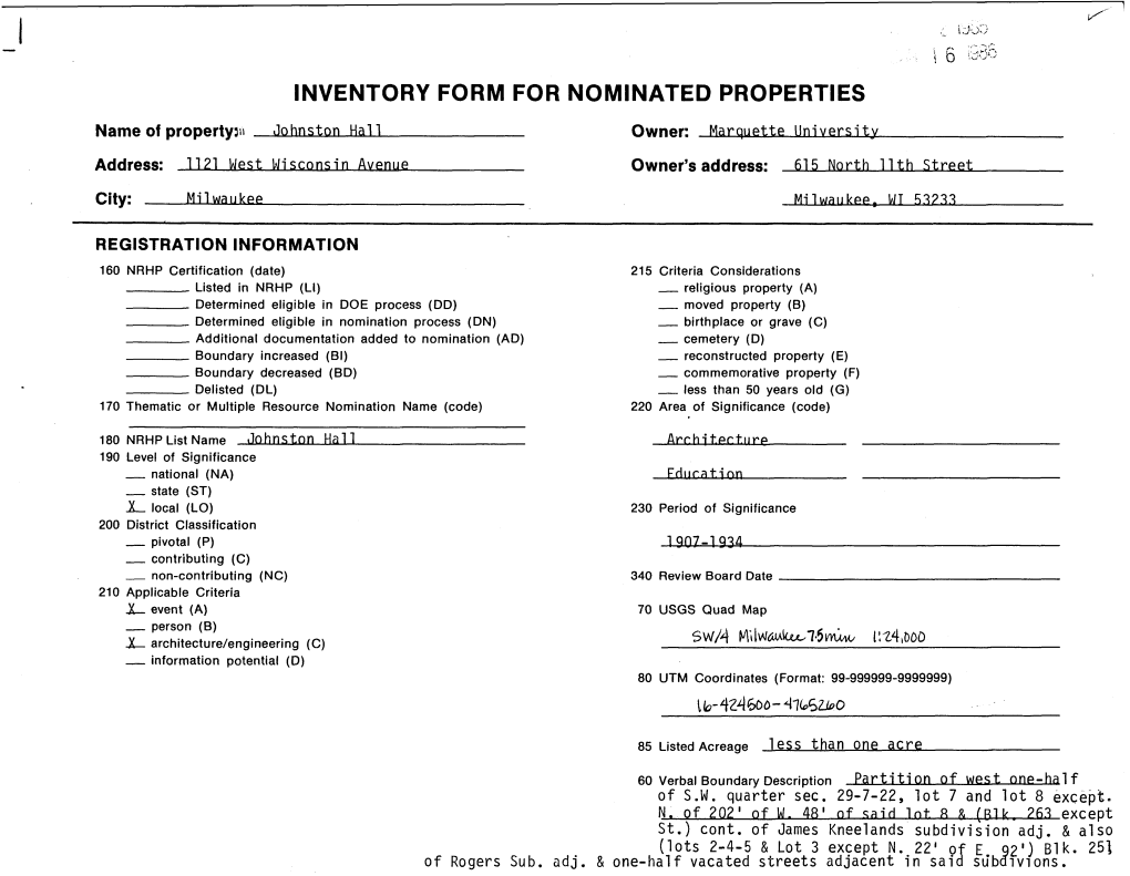 Inventory Form for Nominated Properties