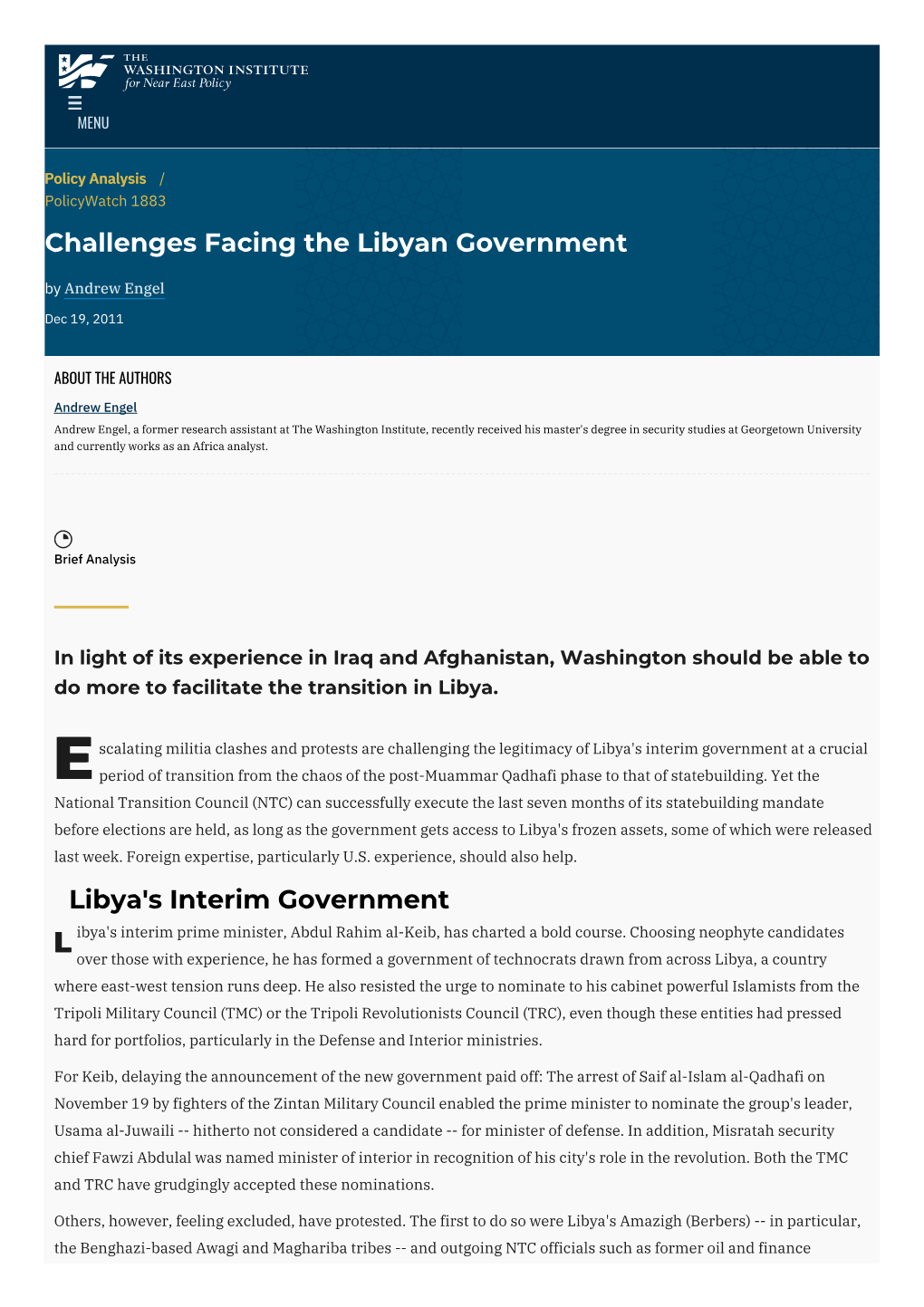 Challenges Facing the Libyan Government | the Washington