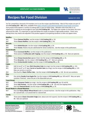 Recipes for Food Division Updated 10-1-2018