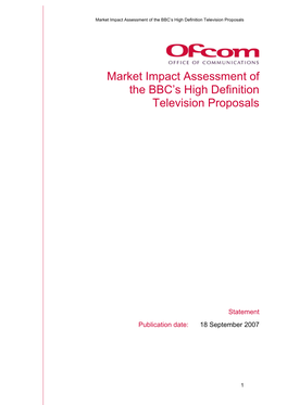 Market Impact Assessment of the BBC's High Definition Television