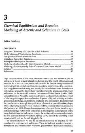 Chemical Equilibrium and Reaction Modeling of Arsenic and Selenium in Soils