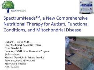 Spectrumneedstm, a New Comprehensive Nutritional Therapy for Autism, Functional Conditions, and Mitochondrial Disease