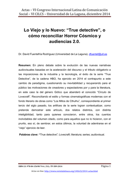 “True Detective”, O Cómo Reconciliar Horror Cósmico Y Audiencias 2.0