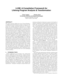 LLVM: a Compilation Framework for Lifelong Program Analysis & Transformation