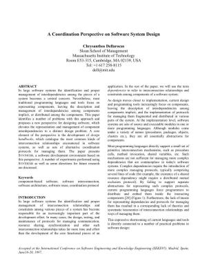 A Coordination Perspective on Software System Design