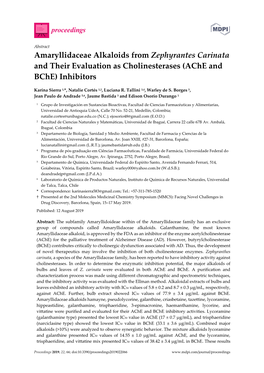 Amaryllidaceae Alkaloids from Zephyrantes Carinata and Their Evaluation As Cholinesterases (Ache and Bche) Inhibitors