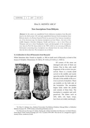 Ebru N. AKDOĞU ARCA* New Inscriptions from Bithynia