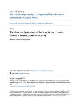 The Molecular Systematics of the Side-Blotched Lizards (IGUANIA: PHRYNOSOMATIDAE: UTA)