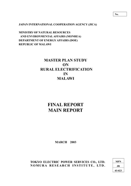 Master Plan Study on Rural Electrification in Malawi Final Report