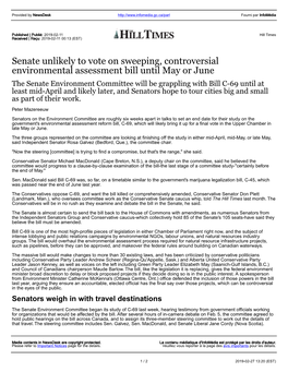 Senate Unlikely to Vote on Sweeping
