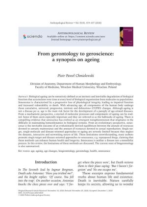 From Gerontology to Geroscience: a Synopsis on Ageing