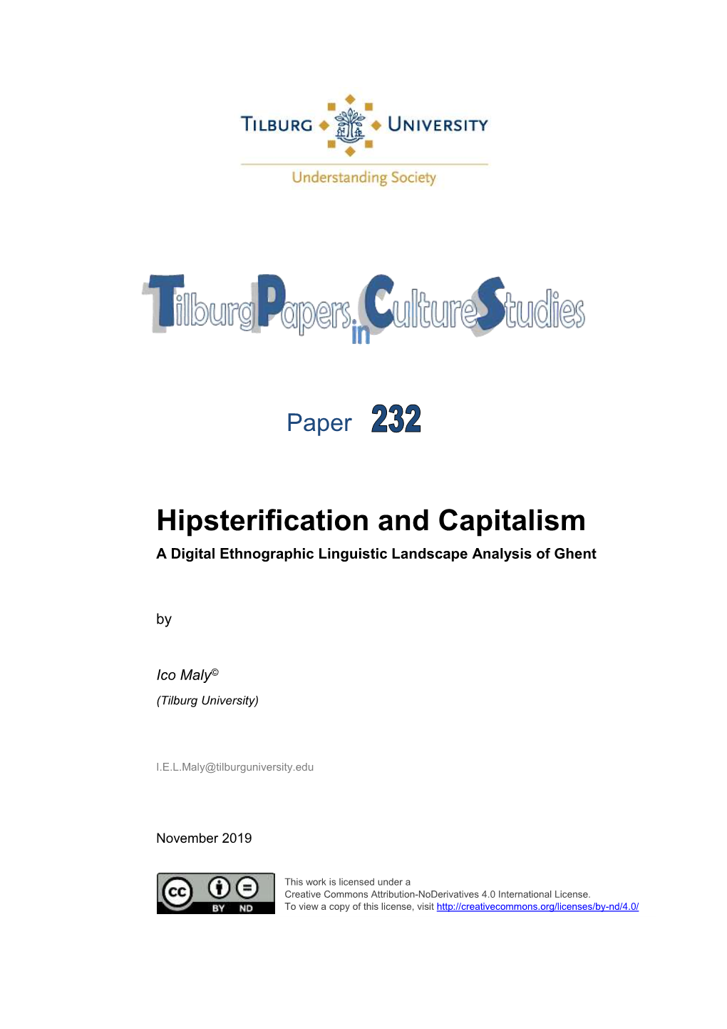 Hipsterification and Capitalism a Digital Ethnographic Linguistic Landscape Analysis of Ghent