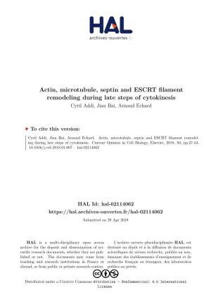 Actin, Microtubule, Septin and ESCRT Filament Remodeling During Late Steps of Cytokinesis Cyril Addi, Jian Bai, Arnaud Echard