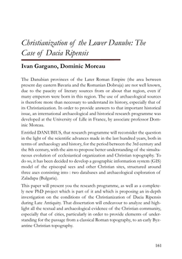 Christianization of the Lower Danube: the Case of Dacia Ripensis Ivan Gargano, Dominic Moreau