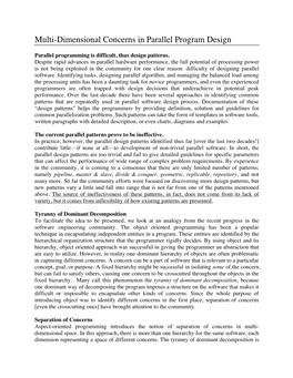 Multi-Dimensional Concerns in Parallel Program Design