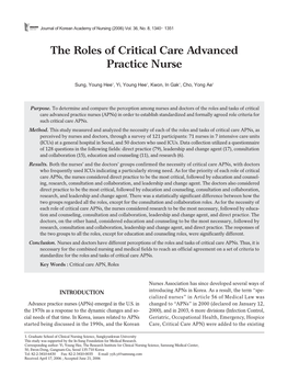 The Roles of Critical Care Advanced Practice Nurse
