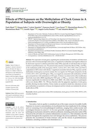 Effects of PM Exposure on the Methylation of Clock Genes in a Population of Subjects with Overweight Or Obesity