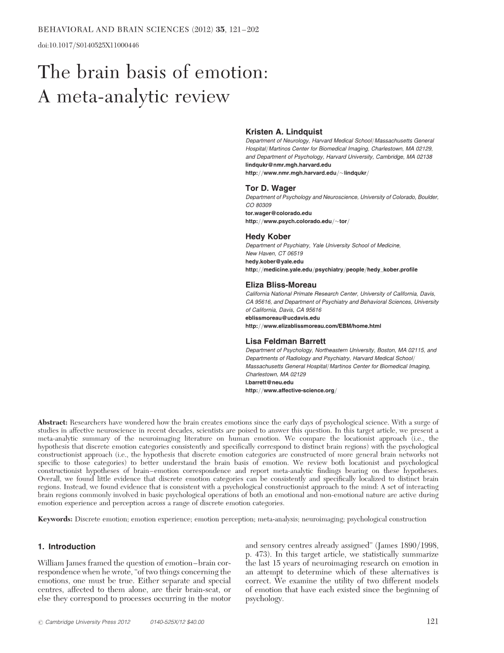 The Brain Basis of Emotion: a Meta-Analytic Review