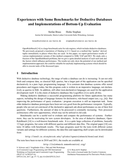 Experiences with Some Benchmarks for Deductive Databases and Implementations of Bottom-Up Evaluation