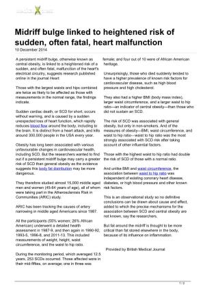Midriff Bulge Linked to Heightened Risk of Sudden, Often Fatal, Heart Malfunction 10 December 2014