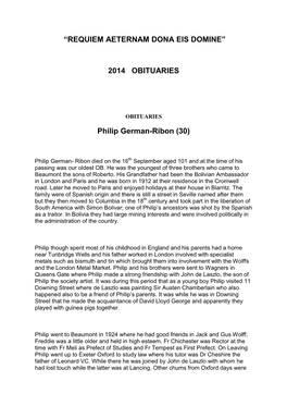 2014 OBITUARIES Philip German-Ribon
