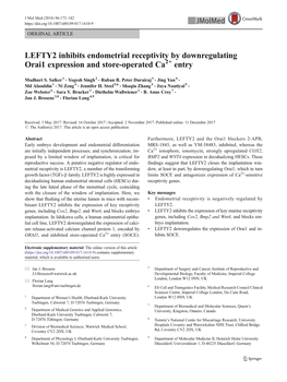 LEFTY2 Inhibits Endometrial Receptivity by Downregulating Orai1 Expression and Store-Operated Ca2+ Entry