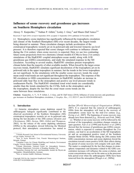 Influence of Ozone Recovery and Greenhouse Gas Increases on Southern Hemisphere Circulation Alexey Y