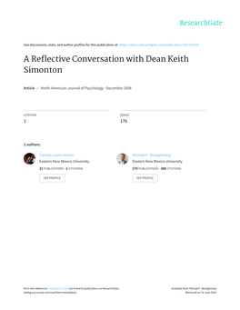 A Reflective Conversation with Dean Keith Simonton