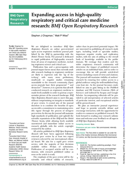 Expanding Access in High-Quality Respiratory and Critical Care Medicine Research: BMJ Open Respiratory Research