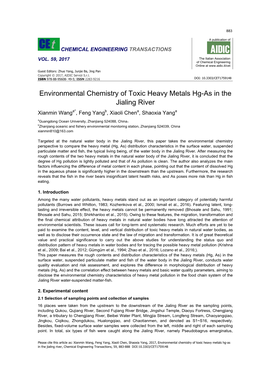 Environmental Chemistry of Toxic Heavy Metals Hg-As in the Jialing River