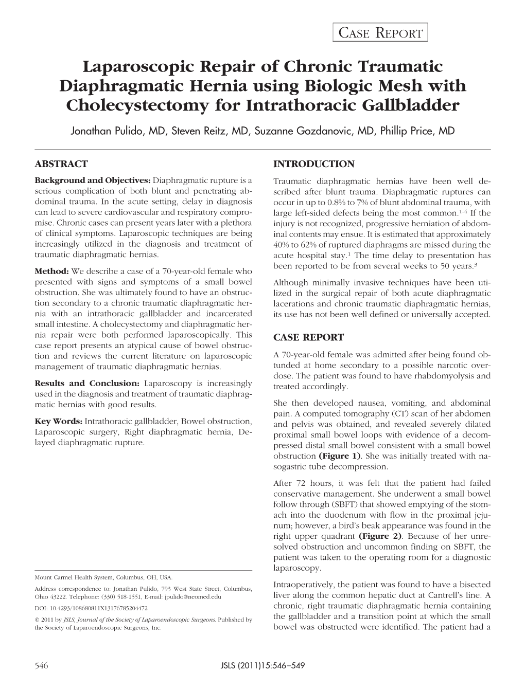 Laparoscopic Repair Of Chronic Traumatic Diaphragmatic Hernia Using