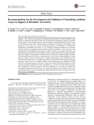 White Paper Recommendations for the Development and Validation Of