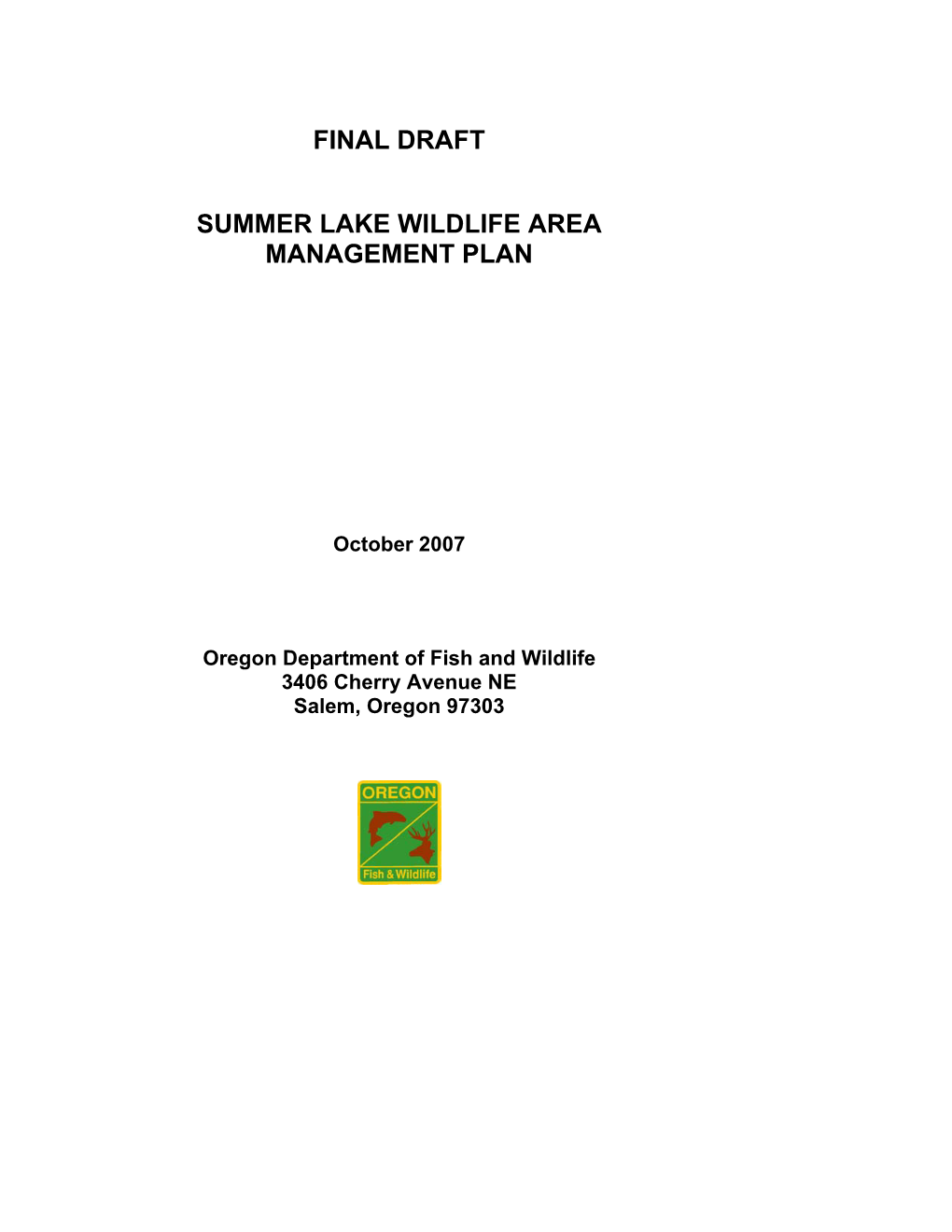Final Draft Summer Lake Wildlife Area Management