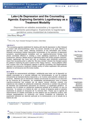 Exploring Geriatric Logotherapy As a Treatment Modality