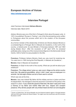 European Archive of Voices Interview Portugal