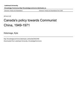 Canada's Policy Towards Communist China, 1949-1971
