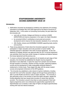 Staffordshire University Access Agreement 2018-19