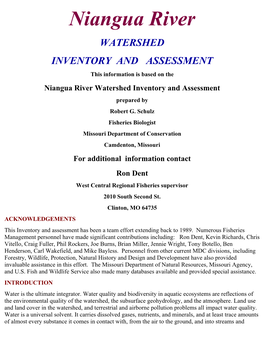 Niangua River WATERSHED INVENTORY and ASSESSMENT This Information Is Based on the Niangua River Watershed Inventory and Assessment Prepared by Robert G