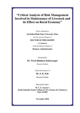 Critical Analysis of Risk Management Involved in Maintenance of Livestock and Its Effect on Rural Economy”