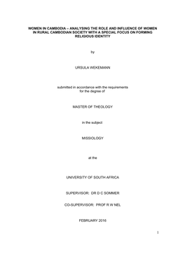 Women in Cambodia – Analysing the Role and Influence of Women in Rural Cambodian Society with a Special Focus on Forming Religious Identity