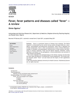 Fever, Fever Patterns and Diseases Called Â€˜Feverâ€™ Â€“ a Review