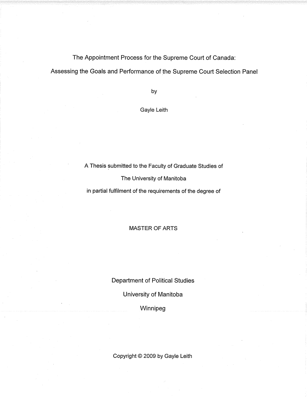 The Appointment Process for the Supreme Court of Canada
