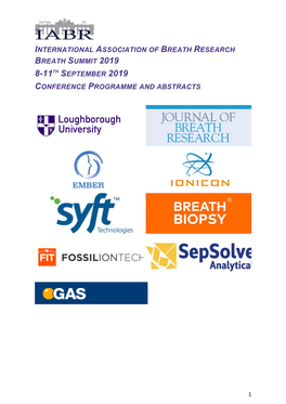 International Association of Breath Research Breath Summit 2019 8-11Th September 2019 Conference Programme and Abstracts