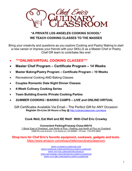 ONLINE/VIRTUAL COOKING CLASSES*** • Master Chef Program